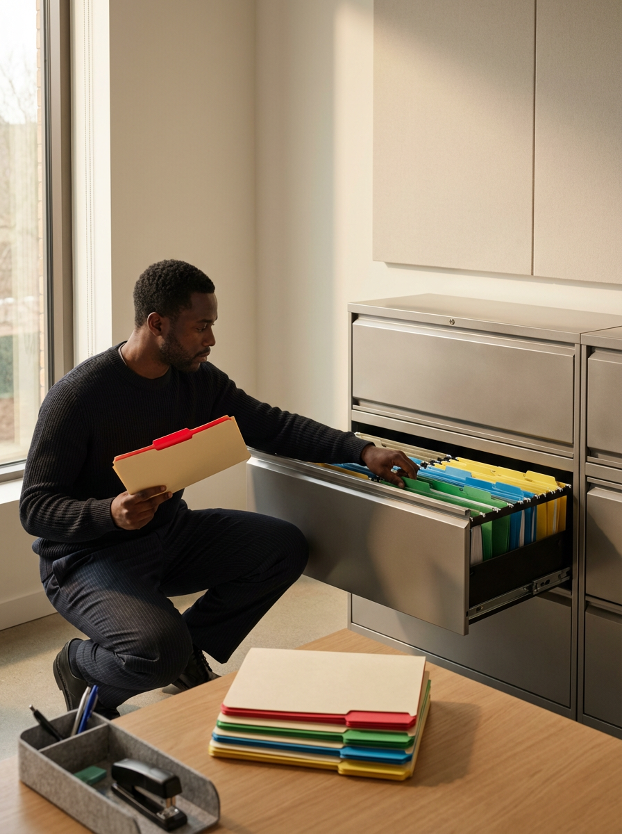 Advisor pointing to a document during a consultation
